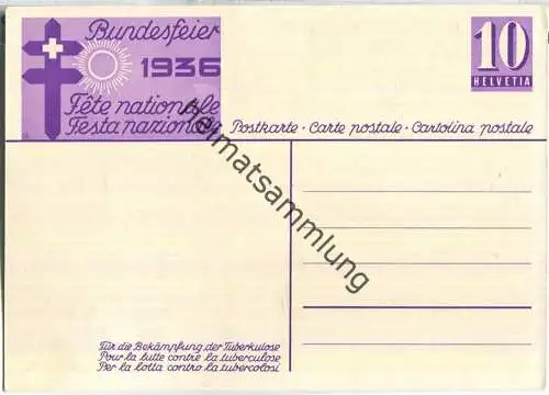 Bundesfeier-Postkarte 1936 - 10 Cts - Für die Bekämpfung der Tuberkulose - Mädchen mit Lampion