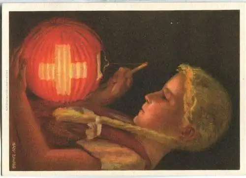 Bundesfeier-Postkarte 1936 - 10 Cts - Für die Bekämpfung der Tuberkulose - Mädchen mit Lampion - gelaufen 1964