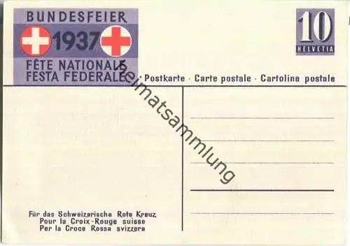 Bundesfeier-Postkarte 1937 - 10 Cts - Zugunsten des schweizerischen Roten Kreuzes - Sanitätssoldat mit Hund