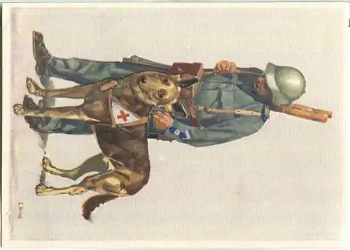 Bundesfeier-Postkarte 1937 - 10 Cts - Zugunsten des schweizerischen Roten Kreuzes - Sanitätssoldat mit Hund