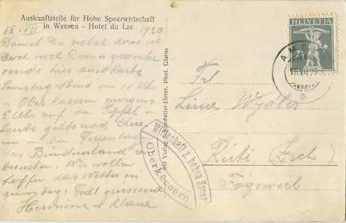 Oberkäsernalp - Gasthaus Hohen Speer - Verlag Schönwetter Elmer Glarus gel. 1920