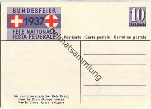 Bundesfeier-Postkarte 1937 - 10 Cts - Zugunsten des schweizerischen Roten Kreuzes
