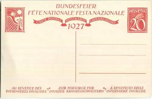 Bundesfeier-Postkarte 1927 - 20 Cts - Zur Fürsorge für invalide Krankenschwestern