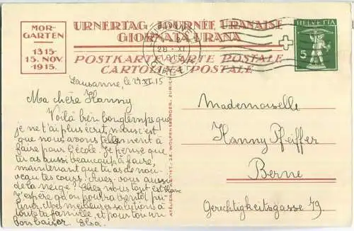 Postkarte - Urnertag 1915 - Schlacht am Moorgarten - Urner wälzt Stein - gelaufen am 28-11-1915