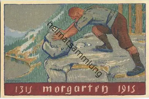Postkarte - Urnertag 1915 - Schlacht am Moorgarten - Urner wälzt Stein