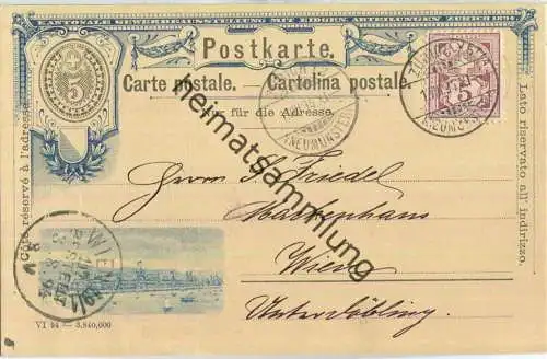 Postkarte - Kantonale Gewerbeausstellung in Zürich - Zusatzfrankatur - gelaufen 1894 nach Wien
