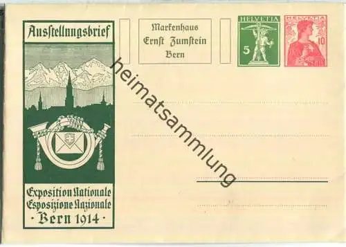 Ausstellungsbrief - Markenhaus Ernst Zumstein Bern - Helvetia-Brustbild 10 Cts. rot und 5 Cts Tellknabe