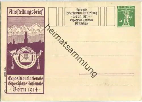 Ausstellungsbrief - Nationale Briefmarkenausstellung Bern 1914 - Tellknabe T III 5 Cts. grün