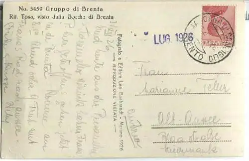 Gruppo di Brenta - Foto-Ansichtskarte - Rit. Tosa visto Jalla Bocche di Breata - Verlag Leo Baehrendt Merano 1926