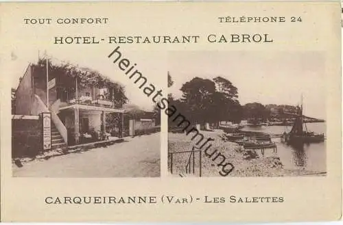 Carqueiranne - Les Salettes - Hotel Restaurant Cabrol - Edition Marius Bar Toulon