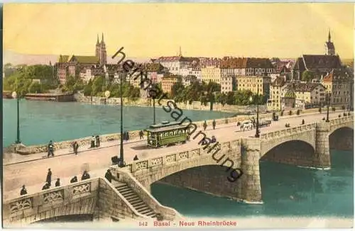 Basel - neue Rheinbrücke - Strassenbahn - Edition Photoglob Co. Zürich ca. 1905