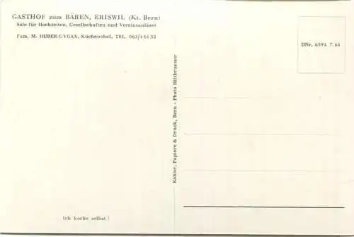 Eriswil - Gasthof zum Bären - Familie M. Huber-Gygax - Foto-AK - Verlag Kohler Bern