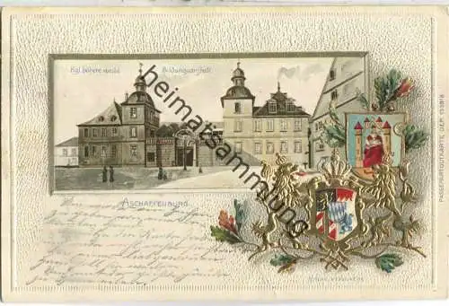 Aschaffenburg - Königliche höhere weibliche Bildungsanstalt - Passepartoutkarte - Prägedruck