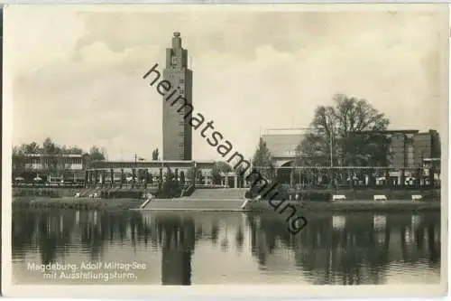 Magdeburg - Adolf Mittag-See mit Ausstellungsturm - Foto-Ansichtskarte
