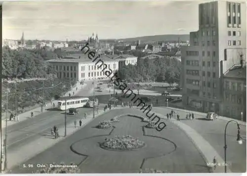 Oslo - Drammensveien - Strassenbahn - Foto-AK Grossformat 40er Jahre - Enerett Mittet & Co.