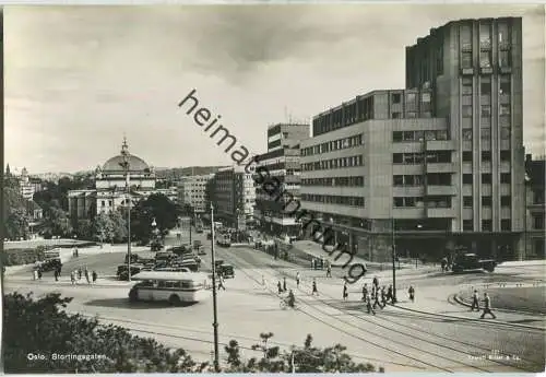 Oslo - Stortingsgaten - Bus - Foto-AK Grossformat 40er Jahre - Enerett Mittet & Co.