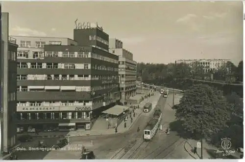 Oslo - Stortingsgata - Strassenbahn - Foto-AK 40er Jahre - Enerett Eberh. B. Oppi