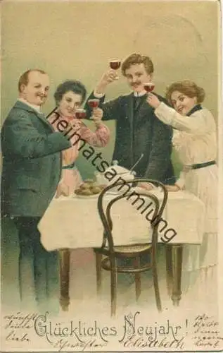 Glückliches Neujahr - Prosit - Prägedruck - gel. 1904