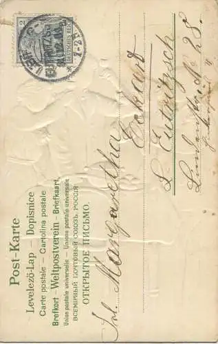 Glückliches Neujahr - Prosit - Prägedruck - gel. 1904