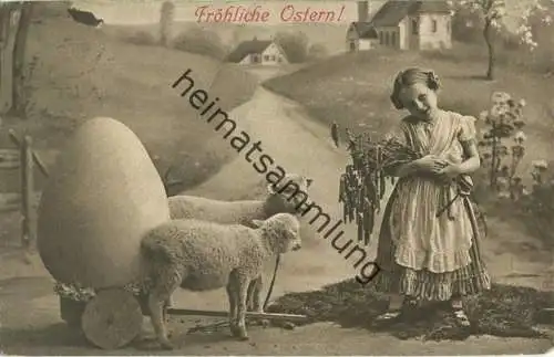 Fröhliche Ostern - Mädchen - Lämmer - gel. 1907