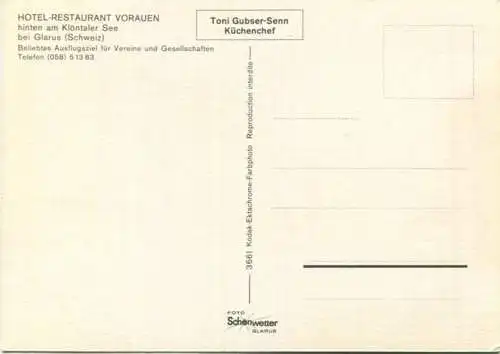Hotel Restaurant Vorauen am Klöntaler See - AK Großformat - Verlag Schönwetter Glarus