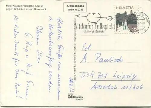Hotel Klausen gegen Schächental und Urirotstock - Postauto - AK Grossformat - Verlag Schönwetter Glarus gel. 1977