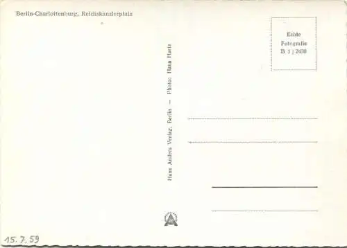 Berlin - Reichskanzlerplatz - Foto-AK Grossformat 50er Jahre - Verlag Hans Andres Berlin 50er Jahre