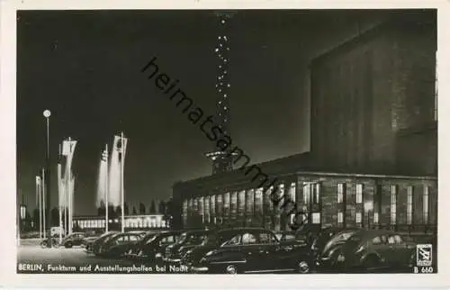 Berlin - Funkturm und Ausstellungshallen bei Nacht - Foto-AK - Verlag Klinke & Co. Berlin