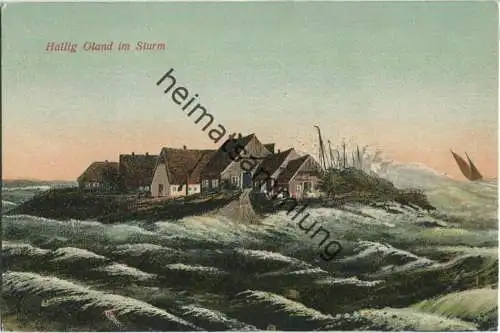 Hallig Oland im Sturm - signiert F. Schmidt - Verlag Mohr & Dutzauer Leipzig