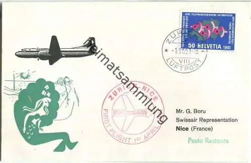 Swissair - First Flight - Zürich-Nice 1961 - Timbre Taxe