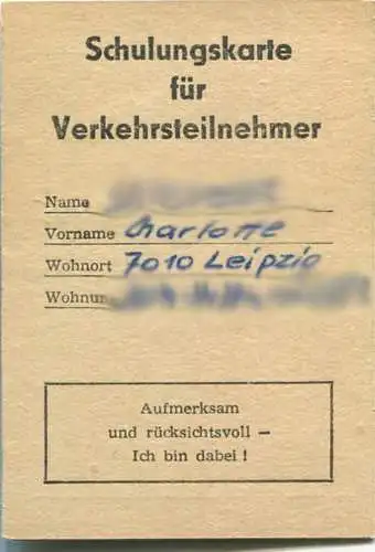 DDR - Schulungskarte für Verkehrsteilnehmer