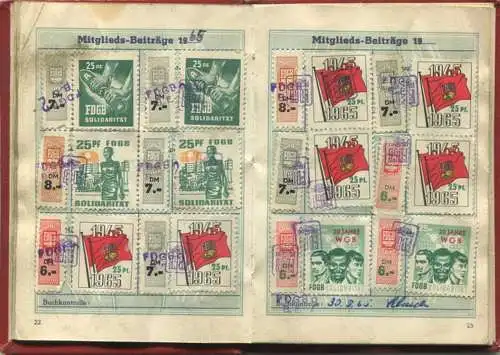 DDR - FDGB Mitgliedsbuch - Freier Deutscher Gewerkschaftsbund - IG Metall Leipzig - Beiträge von 1960 bis 1968