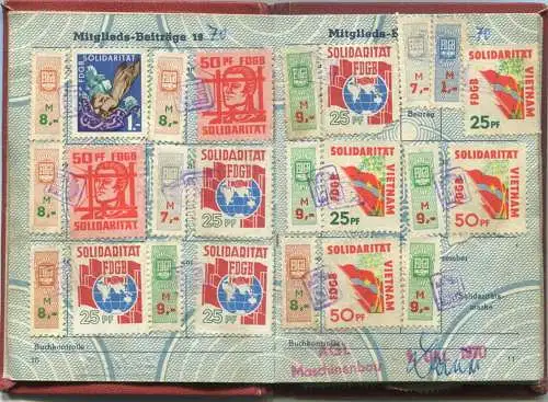 DDR - FDGB Mitgliedsbuch - Freier Deutscher Gewerkschaftsbund - IG Metall Leipzig - Beiträge von 1970 bis 1979