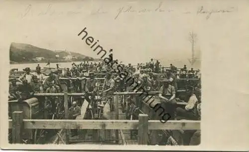 Truppentransport auf der Donau am 3. und 4. Juni 1915 - von Österreich nach Ungarn - mit Zugmaschinen - Foto-AK - Feldpo