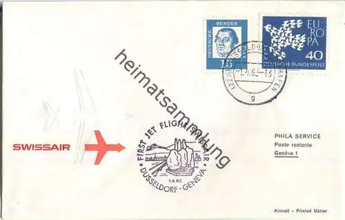 Swissair - First Jet Flight - Caravelle - Düsseldorf-Genf 1962 - Prägedruck