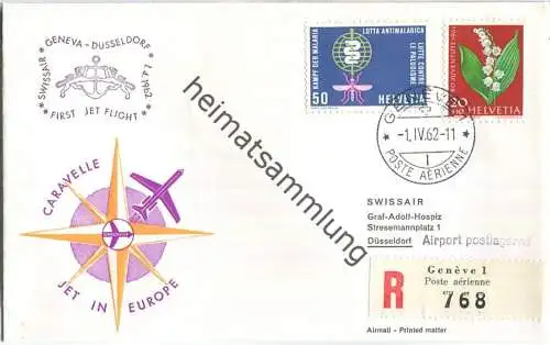 Swissair - First Jet Flight - Caravelle - Genf-Düsseldorf 1962 - Prägedruck