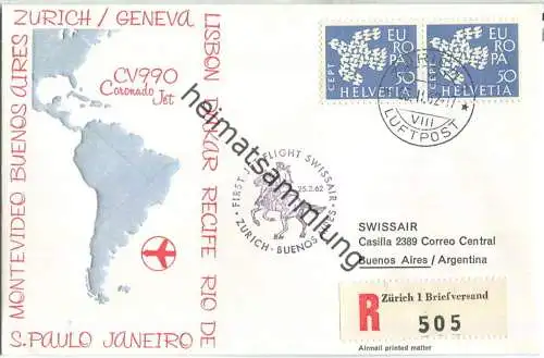 Swissair - First Jet Flight - CV990 - Zürich-Buenos Aires 1962 - Prägedruck