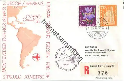 Swissair - First Jet Flight - CV990 - Zürich-Rio de Janeiro 1962 - Prägedruck
