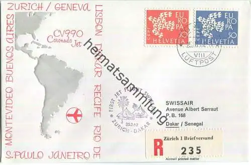 Swissair - First Jet Flight - CV990 - Zürich-Dakar 1962 - Prägedruck