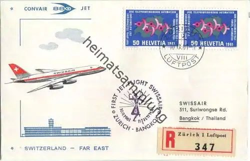 Swissair - Switzerland Far East - Convair 880 - Zürich-Bangkok 1961 - Prägedruck