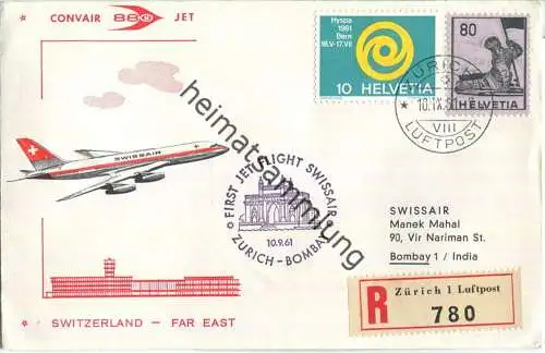 Swissair - Switzerland Far East - Convair 880 - Zürich-Bombay 1961 - Prägedruck
