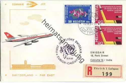 Swissair - Switzerland Far East - Convair 880 - Zürich-Calcutta 1961 - Prägedruck