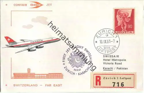 Swissair - Switzerland Far East - Convair 880 - Zürich-Karachi 1961 - Prägedruck