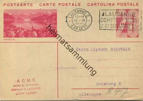 Weggis - Bild-Postkarte - Ganzsache - gel. 1931