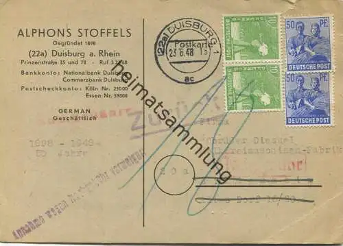 Portorichtige 10fach Frankatur - Pfg 120 - Gültigkeit endete jedoch am 23.06.48 mit der ersten Briefkastenleerung - desh