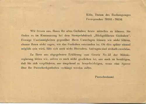 1946 Hitler 6 Pf Ganzsachenkarte Aufbrauch vom Postscheckamt Köln