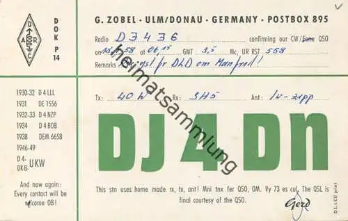 QSL - Funkkarte - DJ4DN - Ulm - 1958