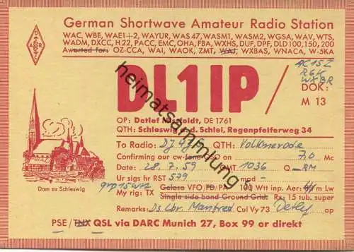 QSL - Funkkarte - DL1IP - Schleswig - 1959