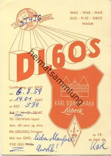 QSL - Funkkarte - DL6OS - Lübeck - 1959