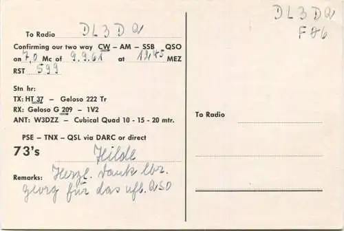 QSL - Funkkarte -DJ6YL - Kirn - 1961